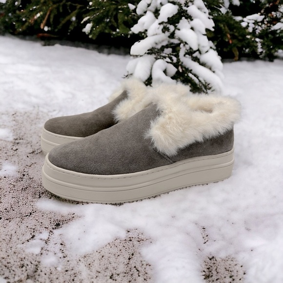 J Slides Charcoal and Cream Fur Sneakers - Picture 8 of 12